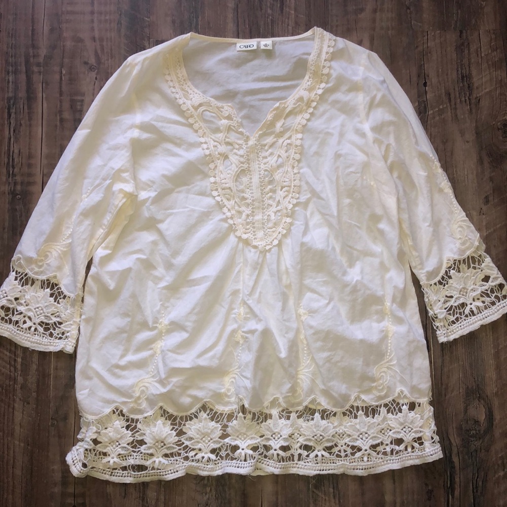 Cotton Lace Tunic Sz. XL Boho Hippie